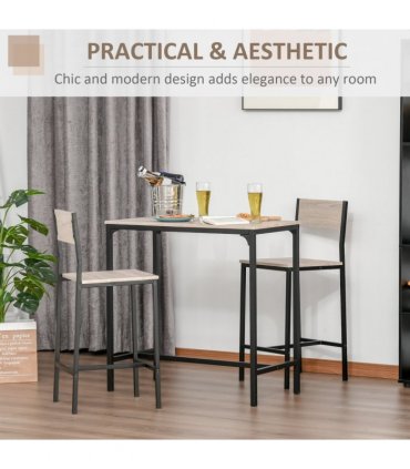 Metal Frame MDF Top Table & Bar Stool Set Black