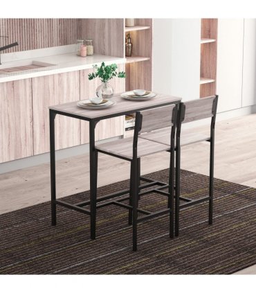 Metal Frame MDF Top Table & Bar Stool Set Black