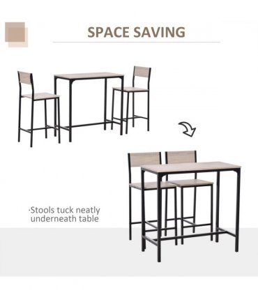 Metal Frame MDF Top Table & Bar Stool Set Black
