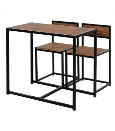 Bar Stool and Table Set Steel Frame MDF 2-Seater Wood Tone Rustic Brown
