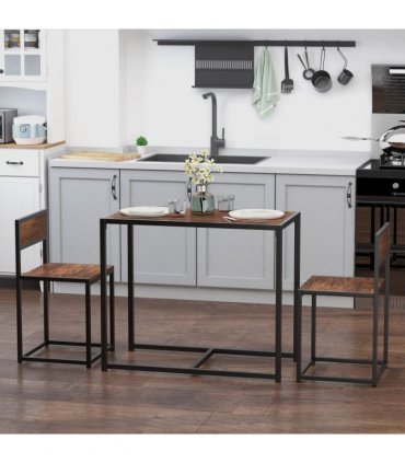Bar Stool and Table Set Steel Frame MDF 2-Seater Wood Tone Rustic Brown