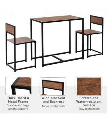 Bar Stool and Table Set Steel Frame MDF 2-Seater Wood Tone Rustic Brown