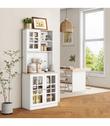 183cm Sideboard Grid Glass Doors Shelves Kitchen  72" Solid w/Glass Door