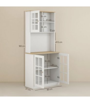 183cm Sideboard Grid Glass Doors Shelves Kitchen  72" Solid w/Glass Door