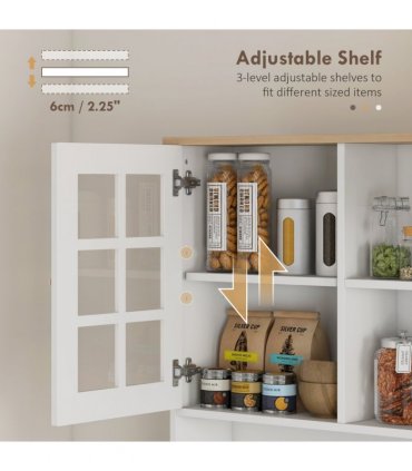 183cm Sideboard Grid Glass Doors Shelves Kitchen  72" Solid w/Glass Door