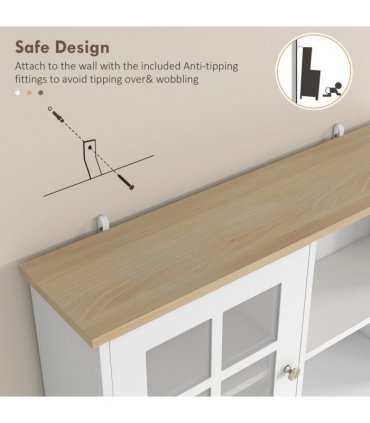 183cm Sideboard Grid Glass Doors Shelves Kitchen  72" Solid w/Glass Door