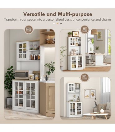 183cm Sideboard Grid Glass Doors Shelves Kitchen  72" Solid w/Glass Door