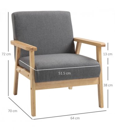Linen Upholstered Pine Wood Accent Armchair Grey/Oak