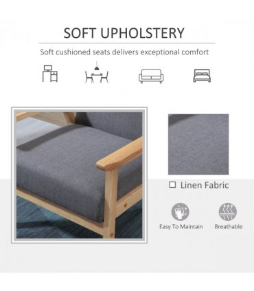 Linen Upholstered Pine Wood Accent Armchair Grey/Oak