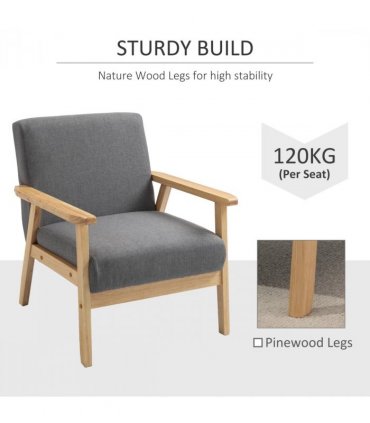 Linen Upholstered Pine Wood Accent Armchair Grey/Oak