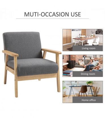 Linen Upholstered Pine Wood Accent Armchair Grey/Oak