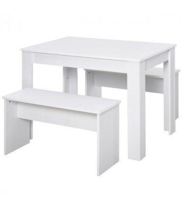 Particle Board 3-Piece Dining Set Dining Table with Benches White