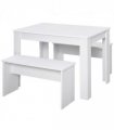 Particle Board 3-Piece Dining Set Dining Table with Benches White