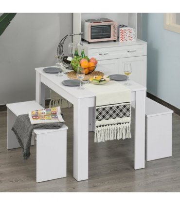 Particle Board 3-Piece Dining Set Dining Table with Benches White