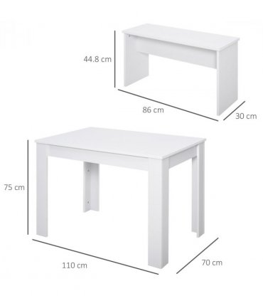 Particle Board 3-Piece Dining Set Dining Table with Benches White