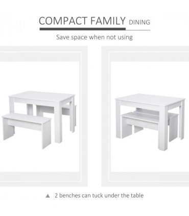 Particle Board 3-Piece Dining Set Dining Table with Benches White
