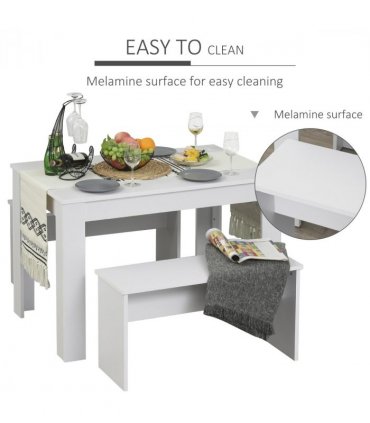 Particle Board 3-Piece Dining Set Dining Table with Benches White