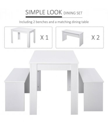 Particle Board 3-Piece Dining Set Dining Table with Benches White