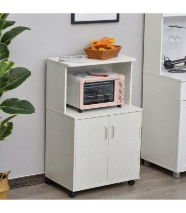 Microwave Cart on Wheels Utility Trolley 97x60.4x40.3cm, White