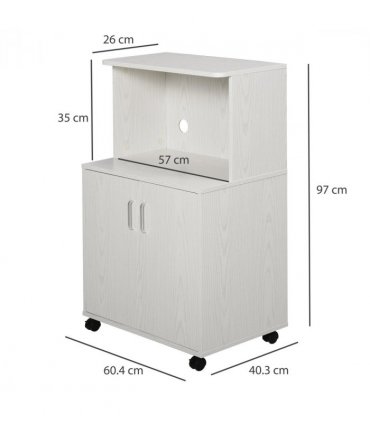 Microwave Cart on Wheels Utility Trolley 97x60.4x40.3cm, White