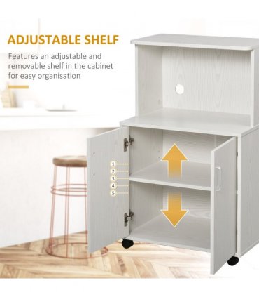 Microwave Cart on Wheels Utility Trolley 97x60.4x40.3cm, White
