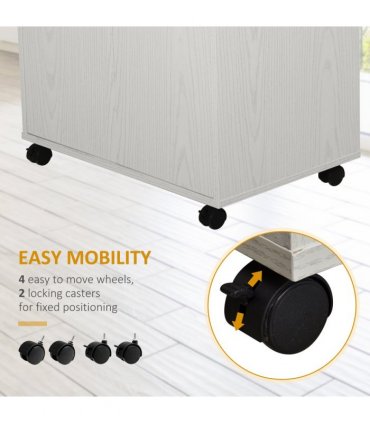 Microwave Cart on Wheels Utility Trolley 97x60.4x40.3cm, White