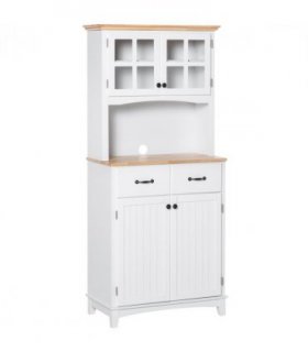 Kitchen Cupboard, Framed Glass Doors, 2 Drawers, Microwave Counter, White