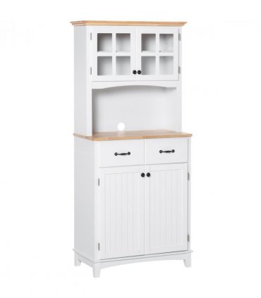 Kitchen Cupboard, Framed Glass Doors, 2 Drawers, Microwave Counter, White