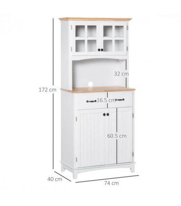 Kitchen Cupboard, Framed Glass Doors, 2 Drawers, Microwave Counter, White