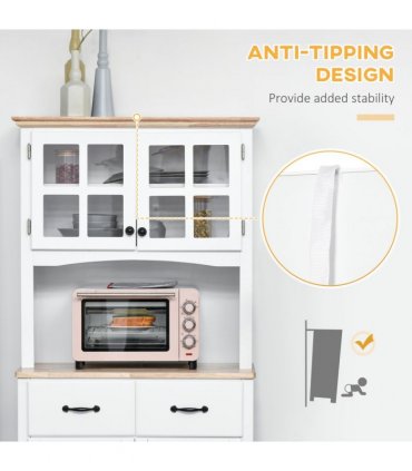 Kitchen Cupboard, Framed Glass Doors, 2 Drawers, Microwave Counter, White