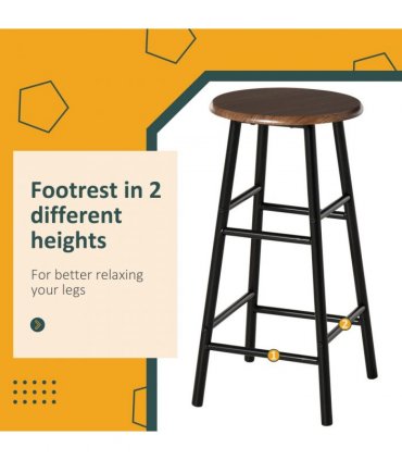 Bar Set Black MDF Table 80cmx50cmx90cm 2 Stools Metal Frame Oak Compact Size
