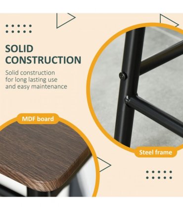 Bar Set Black MDF Table 80cmx50cmx90cm 2 Stools Metal Frame Oak Compact Size