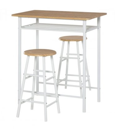 3Pc Bar Height Dining Furniture SetWhite and Oak 3-Piece Kitchen