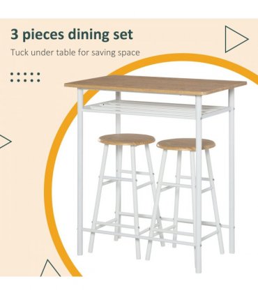 3Pc Bar Height Dining Furniture SetWhite and Oak 3-Piece Kitchen