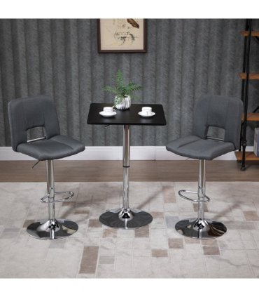 Modern Adjustable Counter Bar Table Black and Silver Frame MDF 60cmx60cmx69-93cm