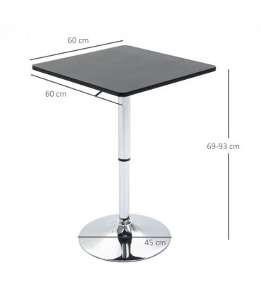 Modern Adjustable Counter Bar Table Black and Silver Frame MDF 60cmx60cmx69-93cm
