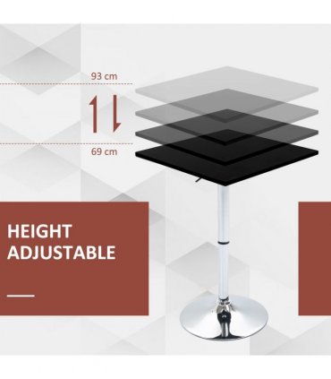Modern Adjustable Counter Bar Table Black and Silver Frame MDF 60cmx60cmx69-93cm