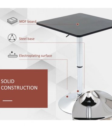 Modern Adjustable Counter Bar Table Black and Silver Frame MDF 60cmx60cmx69-93cm