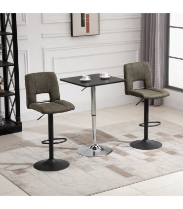 Modern Adjustable Counter Bar Table Black and Silver Frame MDF 60cmx60cmx69-93cm
