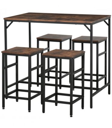 MDF Industrial 5-Piece Dining Set Dining Table with 4 Stools Black/Brown