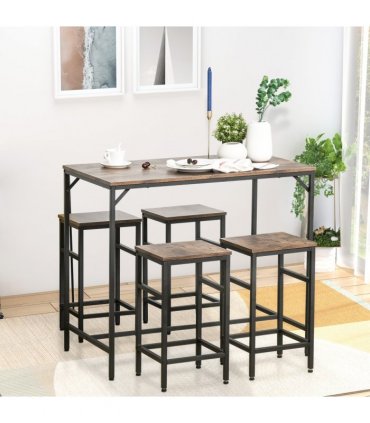 MDF Industrial 5-Piece Dining Set Dining Table with 4 Stools Black/Brown