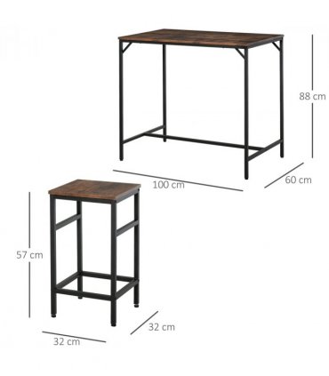 MDF Industrial 5-Piece Dining Set Dining Table with 4 Stools Black/Brown