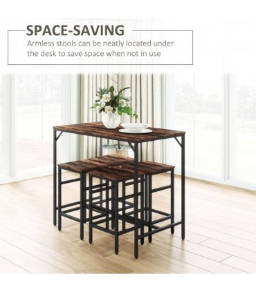 MDF Industrial 5-Piece Dining Set Dining Table with 4 Stools Black/Brown