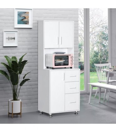 Kitchen Buffet Storage,2 Cabinets, 3 Drawers , 60x40x150cm, White