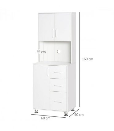 Kitchen Buffet Storage,2 Cabinets, 3 Drawers , 60x40x150cm, White