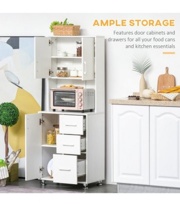 Kitchen Buffet Storage,2 Cabinets, 3 Drawers , 60x40x150cm, White