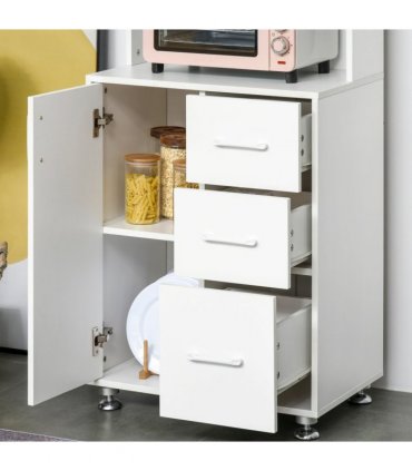 Kitchen Buffet Storage,2 Cabinets, 3 Drawers , 60x40x150cm, White