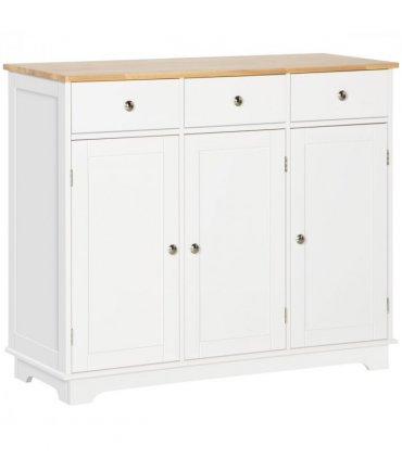 Sideboard White Rubberwood Top Buffet Drawers Adjustable Shelves 101cmx40cmx85cm