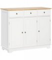 Sideboard White Rubberwood Top Buffet Drawers Adjustable Shelves 101cmx40cmx85cm