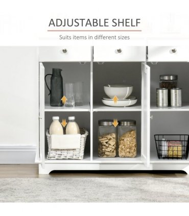 Sideboard White Rubberwood Top Buffet Drawers Adjustable Shelves 101cmx40cmx85cm